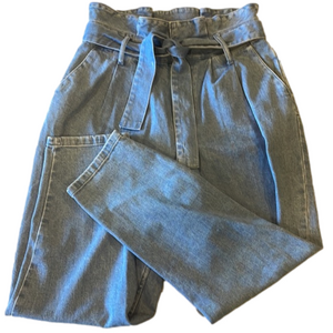 Who What Wear Woman’s Mid-rise Straight Leg Paperbag Indigo Denim Pants